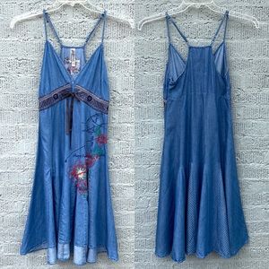 Desigual Racerback Dress-Empire Waist-Blue-38/8/M